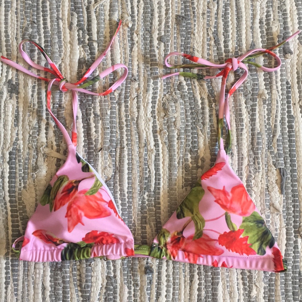 Pink Floral Bikini Top